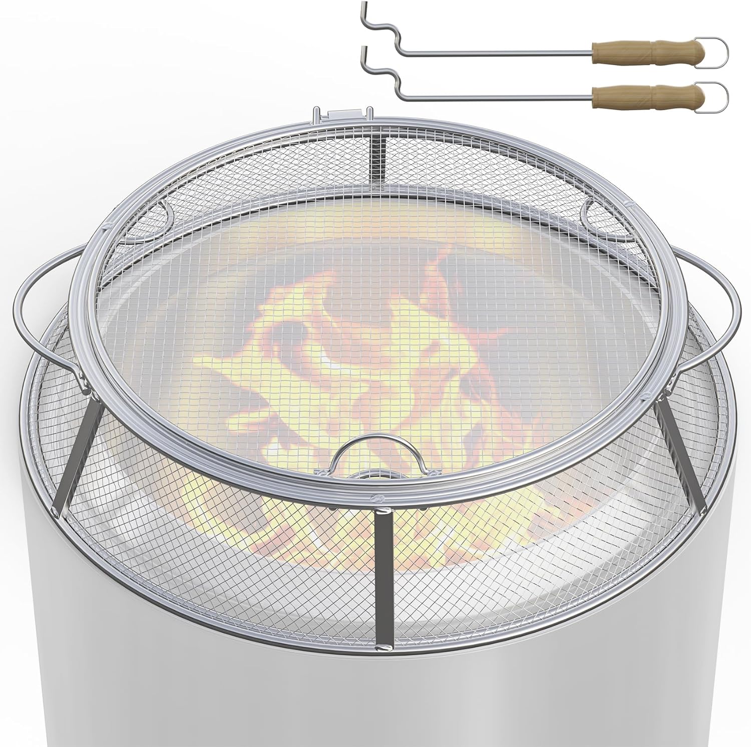 SafBbcue Fire Pit Spark Screen for Solo Stove Yukon Shield Accessories, Stainless Steel Fire Pit Protector Mesh Screen for Solo Stove Yukon Screen Cover, Round Spark Screen with Removal Tools