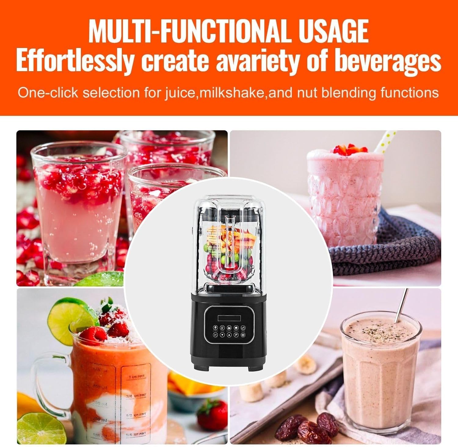 Professional with Shield, Commercial Countertop, 68 oz Combo, Stainless Steel 9 Speed & 5 Functions, for Shakes, Smoothies, Peree, and Crush Ice, Black