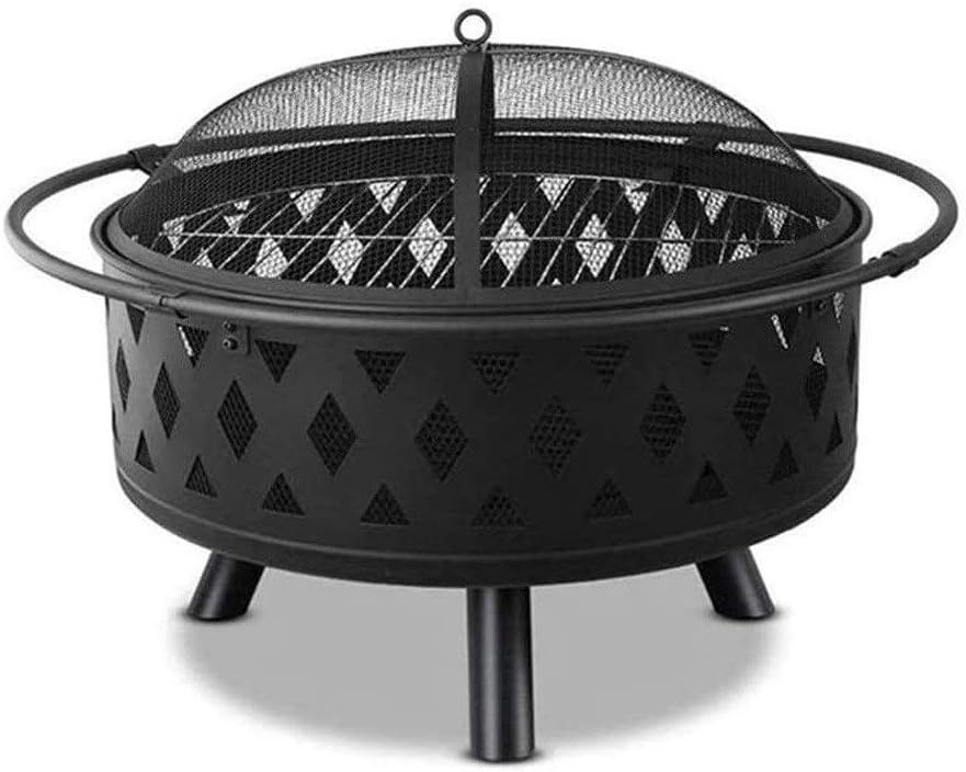 Firepit Fire Pit Large Steel Patio Fireplace Cutouts Pattern, Indoor Outdoor Bonfire Heating Barbecue Pit
