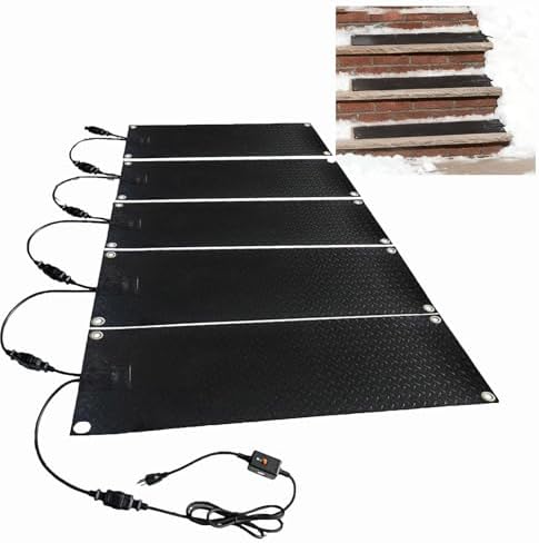 Outdoor Snow Melting Mat, Non-Slip Ice Melt Mats for Stairs & Walkways, Slip-Proof with Power Cord, Available in 1/2/3/4/5 Packs, Winter Safety Solution