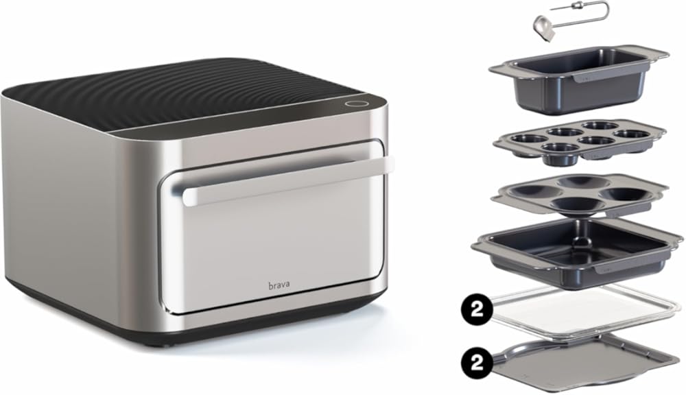 Brava Oven Bake & Breakfast Set: 10-in-1 Touchscreen Countertop Smart Oven, Air Fryer, 6-Slice Toaster, Slow Cooker, Reheater, Dehydrator, Rice Cooker, Healthy & User Friendly, Auto-Shut Off, 1800W