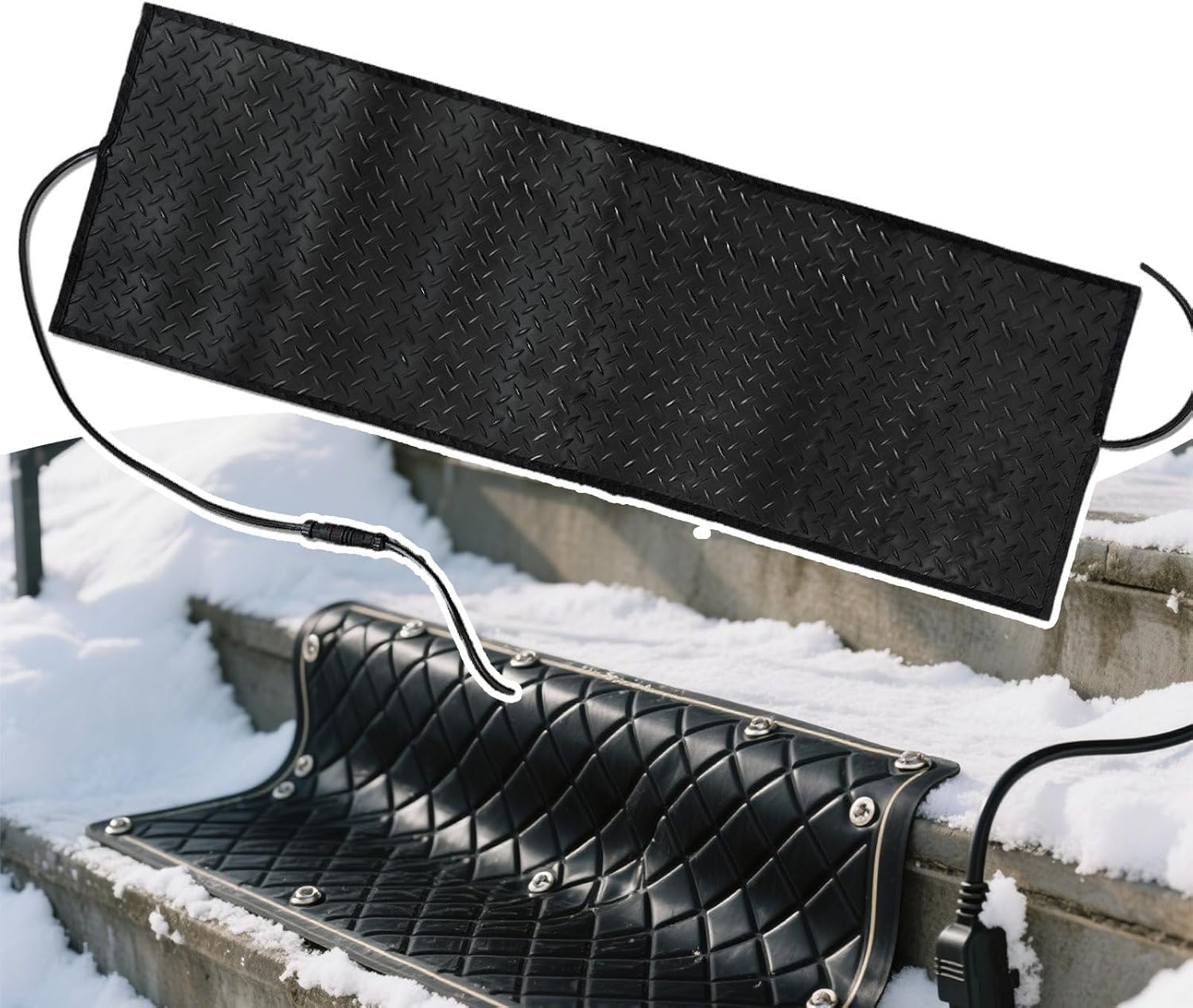 Heated Snow Melting Mat, Heated Outdoor Mats with Up to 122°F/50°C, Non Slip PVC Snow and Ice Melting Mat for Walkway Roof Stair Decks, Winter Snow Remove 21.65x47in