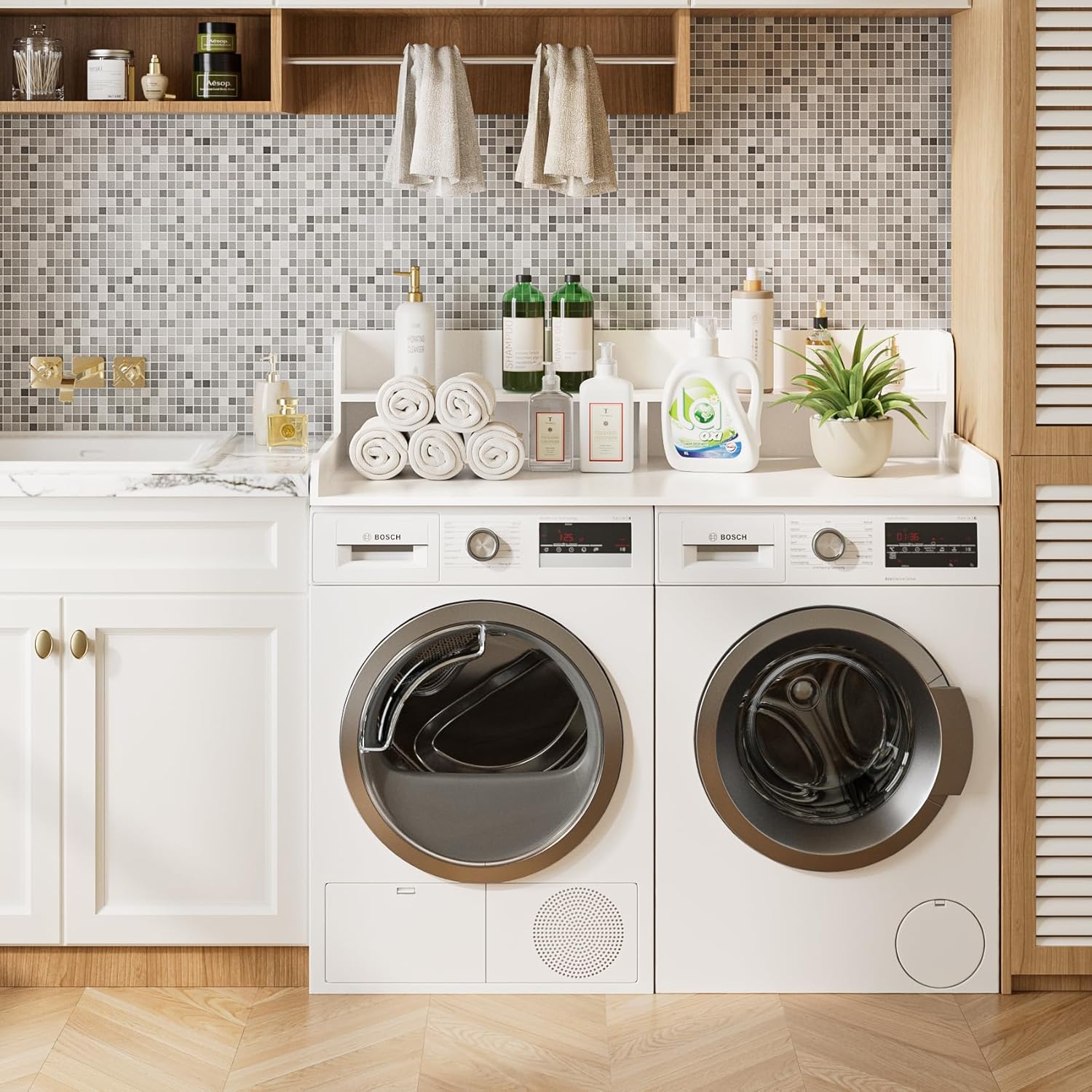 2-Tier Washer Dryer Countertop, Laundry Room Organization and Storage, 27.6