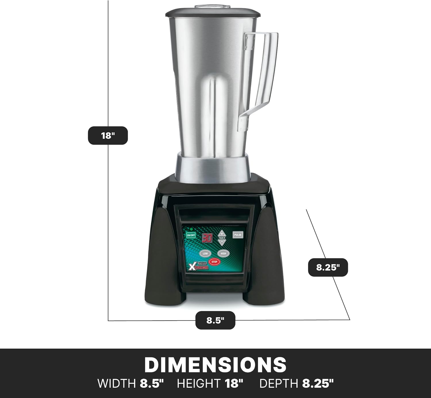Waring Commercial MX1100XTS 3.5 HP Blender with Electronic Keypad, 30 Second Countdown Timer, Pulse Feature and a 64 oz Stainless Steel Container, 12-V, 5-15 Phase Plug