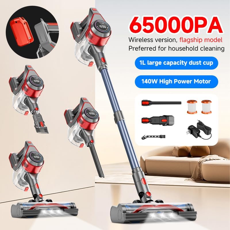 KIKETECH Cordless Vacuum Cleaner, 8 in 1 Vacuum Cleaners,1.7 L Dust Cup, Rechargeable Vacuum Pet for Hair, Carpet, Hardfloor，Y5