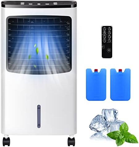 PETSITE Evaporative Air Cooler, Portable Cooling Fan with Remote Control, Ice Packs, Humidifying, 3 Speeds, 7.5H Timer, Personal Swamp Cooler for Room Home Office