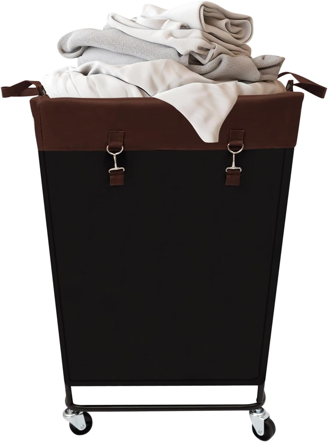 210L/46.19Gal Laundry Basket w/Wheels, Commercial Rolling Laundry Hamper Cart, Heavy Duty Iron Frame & Removable Bag Clothes Organizer for Hotel, Home, Closet, Dorm, Bathroom, Bedroom (Black)