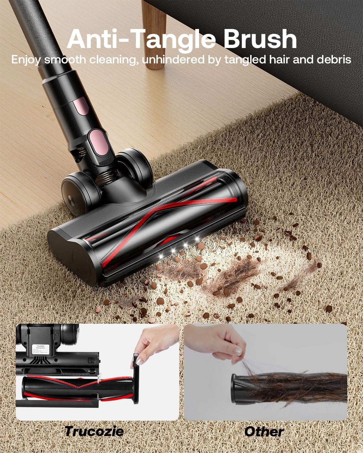 Cordless Vacuum Cleaner, Self-Standing 40Kpa 45Mins Vacuum Cleaners for Home, 8-in-1 Lightweight Stick Vacuum with Anti-tangle Wireless Vacuum for Carpet, Tile, Pet Hair, Hardwood Floors, Black