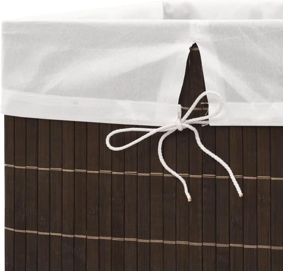 Bamboo Laundry Bin Rectangular Dark Brown with Removable Liner and Foldable Design for Home Organization and Storage