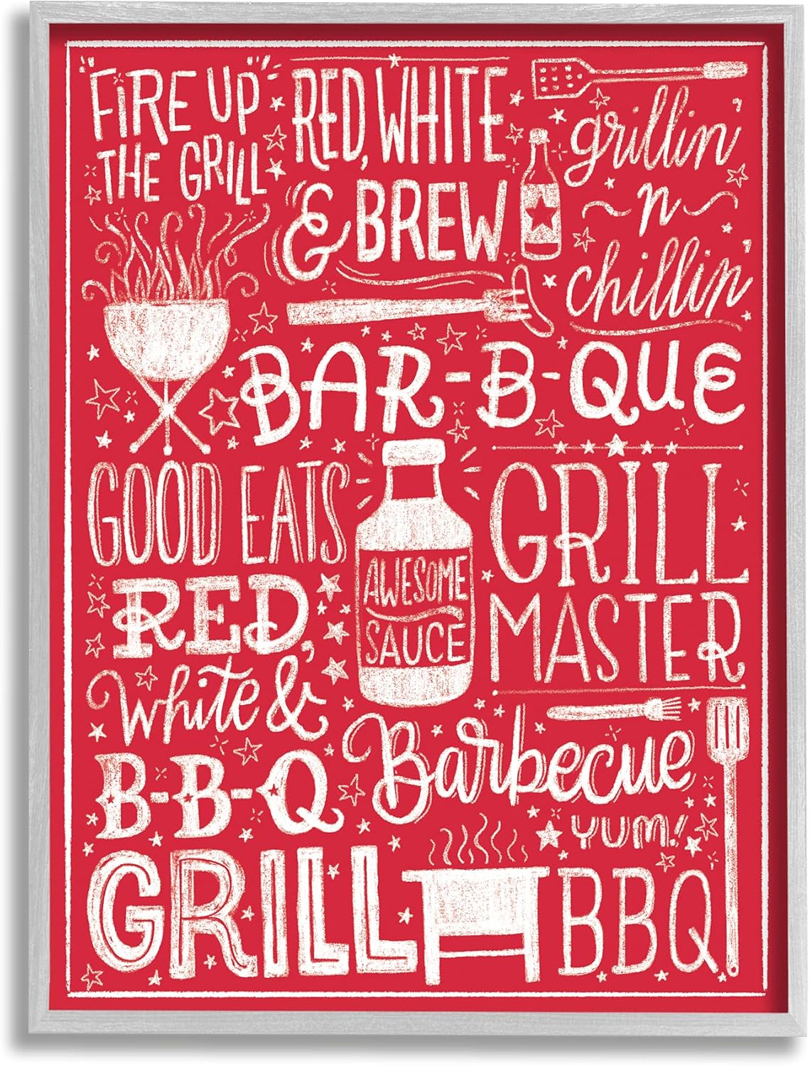 Stupell Industries Fire Up Grill Summer BBQ Phrases Red White
