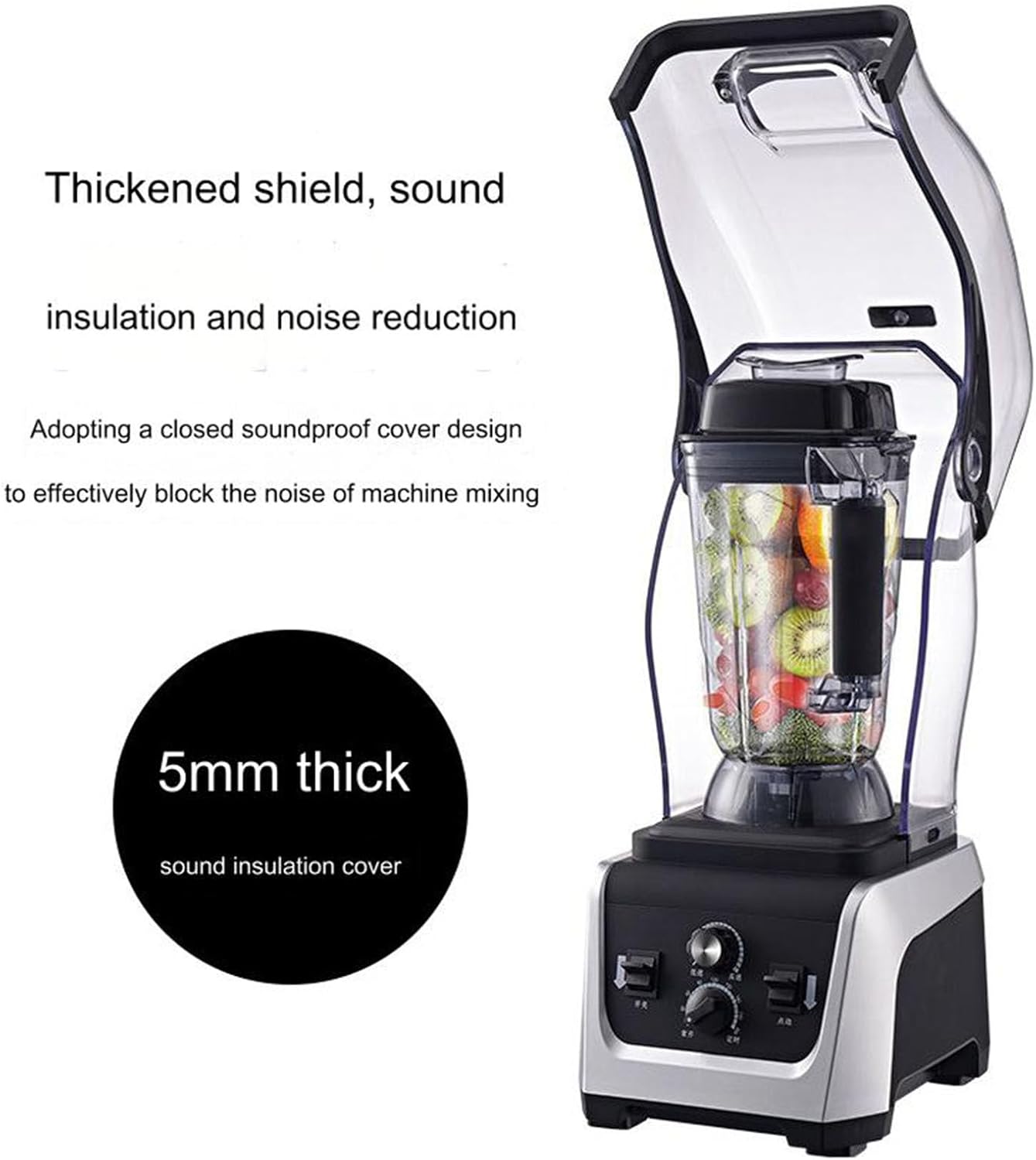 Blender Smoothie Maker with Soundproof Lid, 2.5L Large Capacity, 2300W, 6 Blades, Suitable for Smoothies, Ice and Fruits,5L
