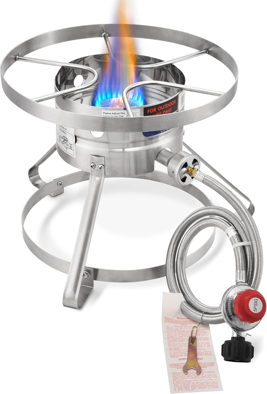 ARC Burner, 16” Stainless Steel Single Burner Propane Stove with Rust-proof Hose & Adjustable Regulator, Camping Stove Great for Outdoor Cooking Turkey Fryer, Crawfish Cooking