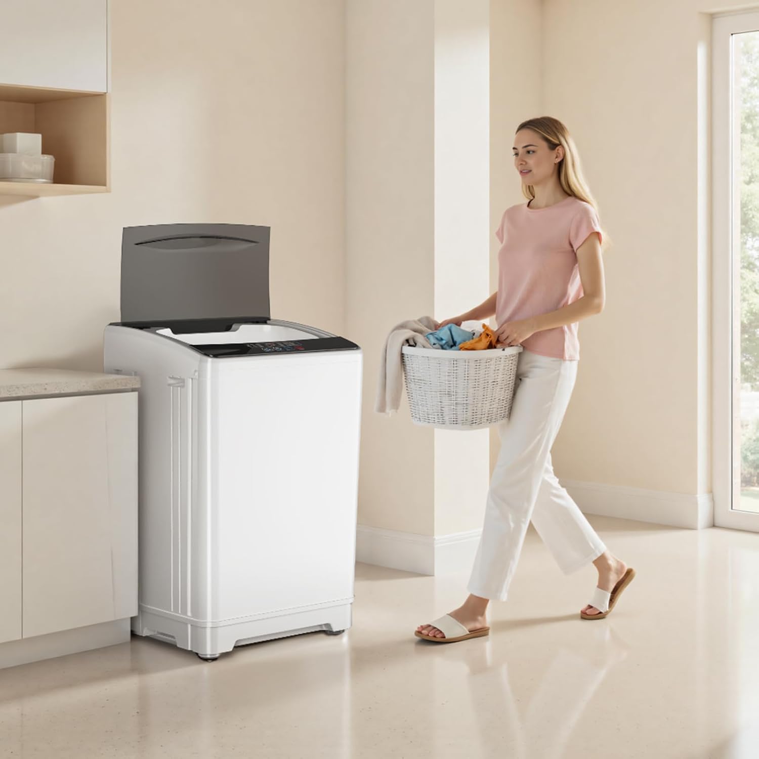 TABU 18lbs Portable Washing Machine, 2.4 Cu Ft Full Automatic Washing Machine with Drain Pump, Automatic Washer and Dryer with 10 Wash Programs & 8 Water Levels for Home, Apartment, RV, White