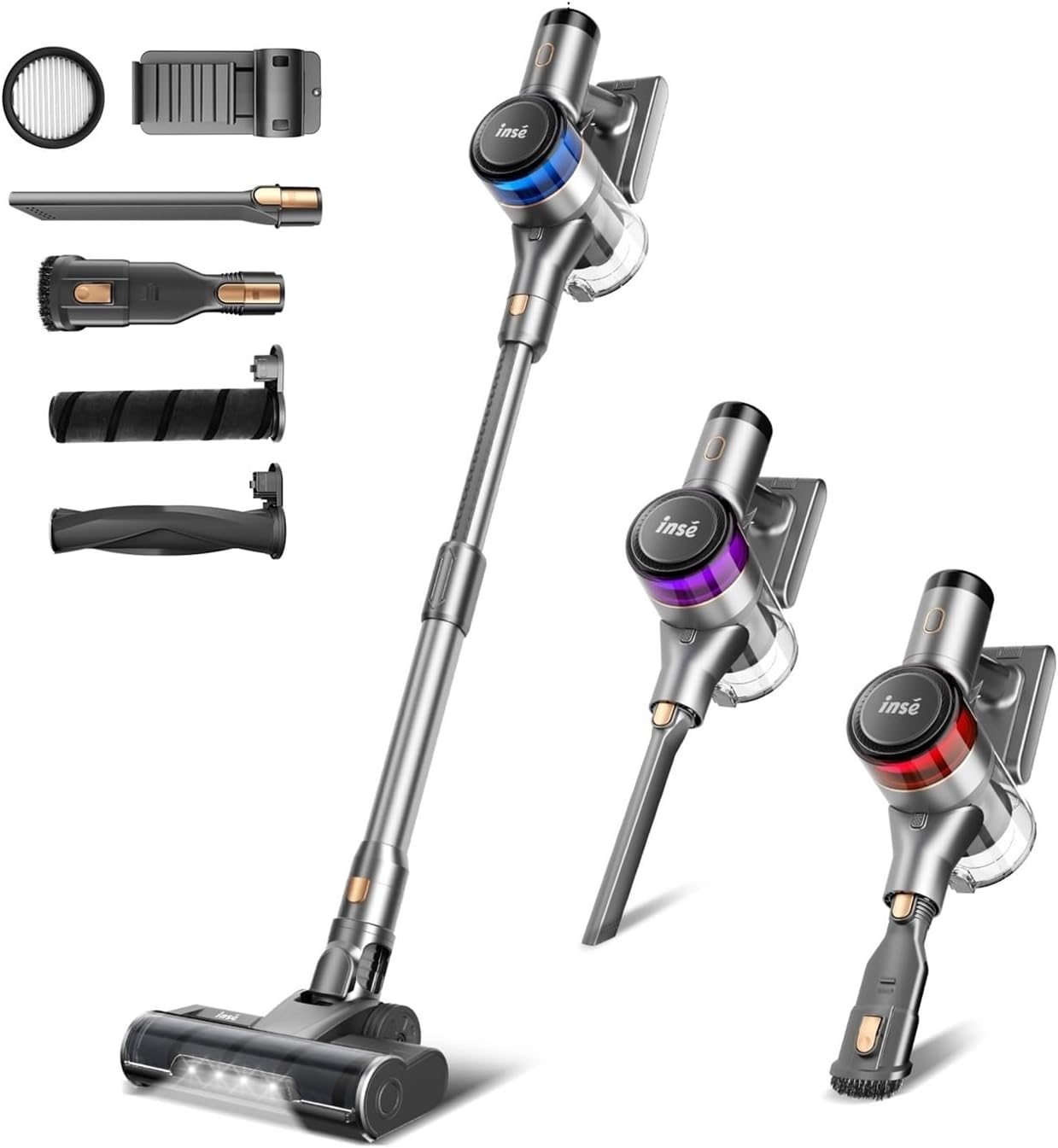 Compatible With INSE S9 Wireless Vacuum Cleaner, 30Kpa Suction With LED Display, 55min Runtime Smart Vacuum, Dual Roller Brushes For Hard Floor & Carpet & Pet Hair(S9 Gray)