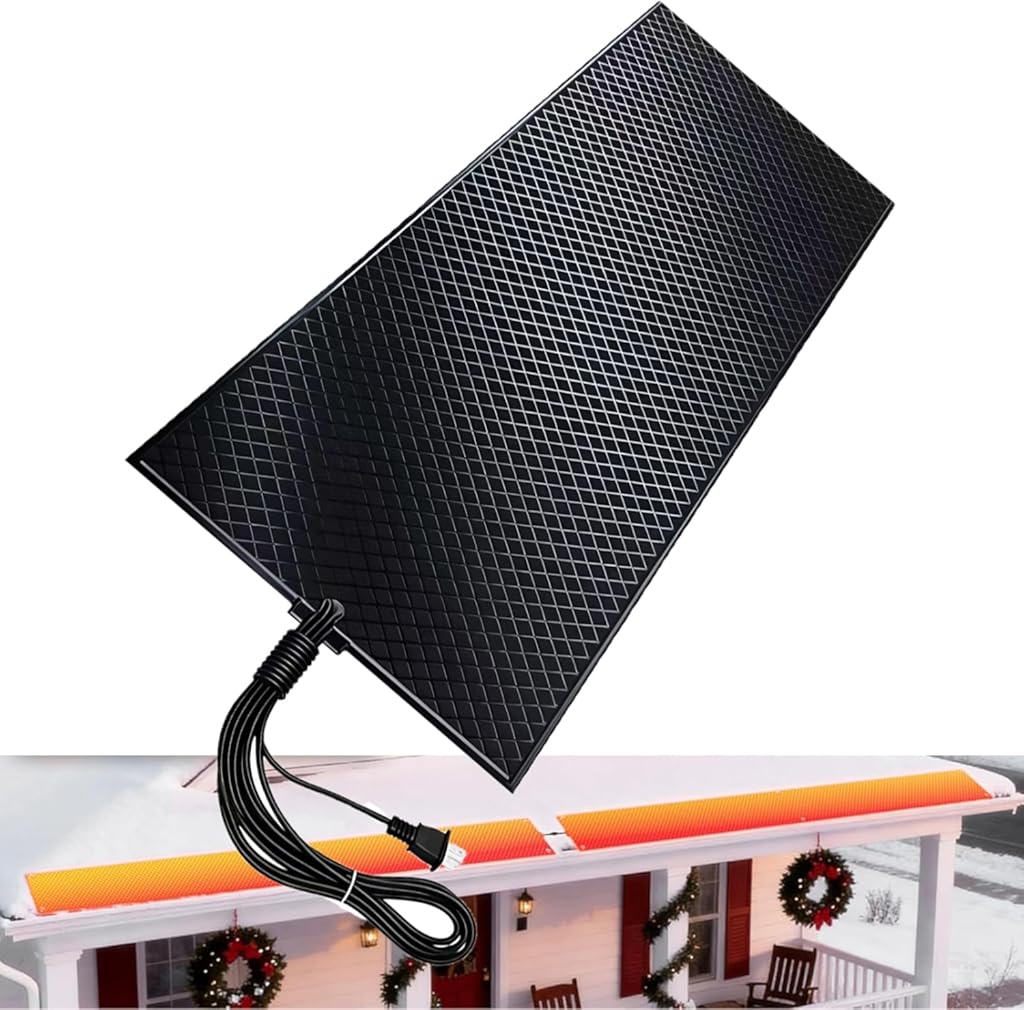 Heated Snow Melting Mats Outdoor - 10FT x 14IN Anti-Slip Graphene Mats for Decks, Walkways & Backyards | 4 in/h Melting Speed, Prevents Roof & Valley Ice Dams (5PCS)