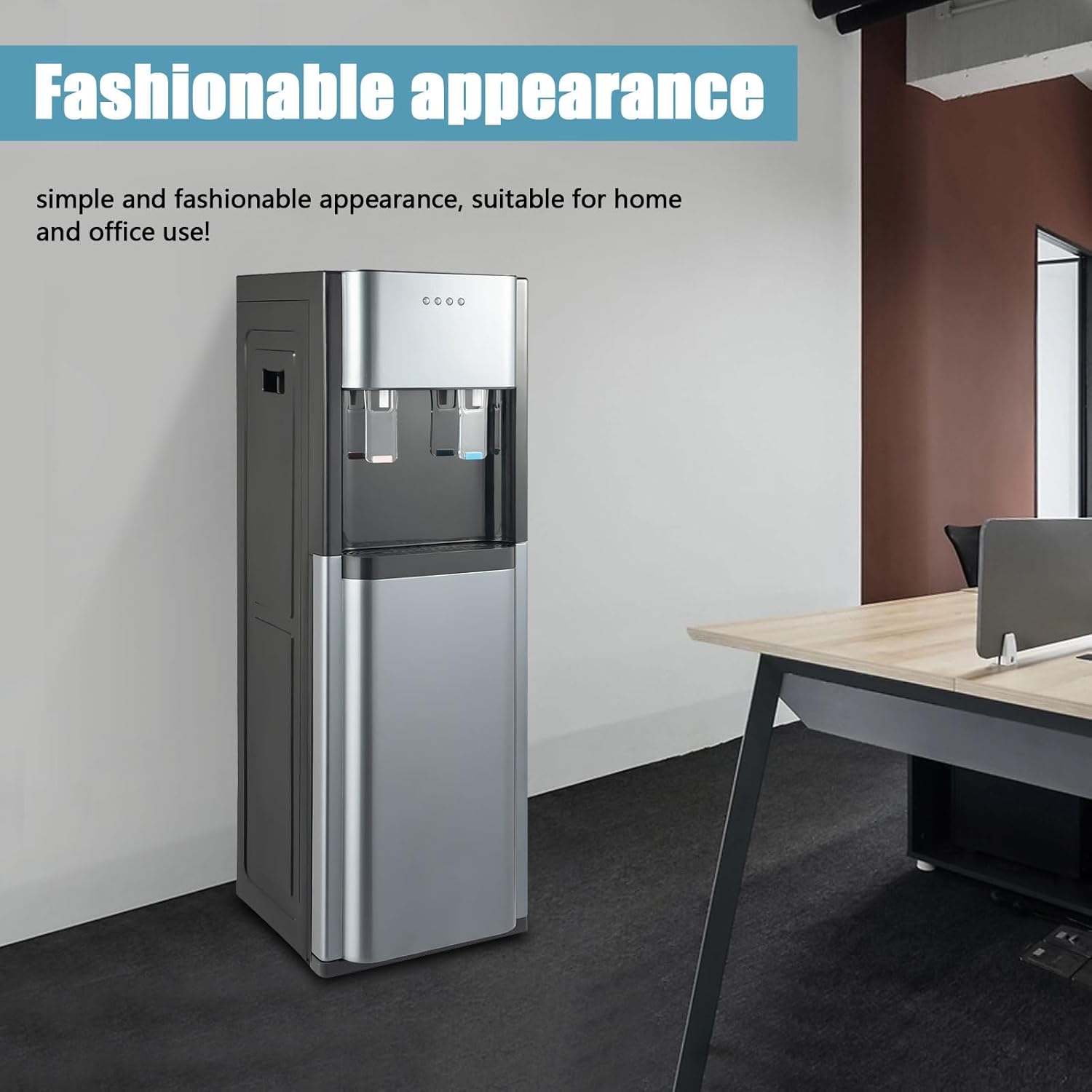 Bottom Loading Water Dispenser for 5 Gallon Bottle, Stainless Steel Portable Water Cooler Dispenser with LED Light - Hot and Cold Water, Anti-Rust Coating for Home, Office, Living Room, Dark Gray