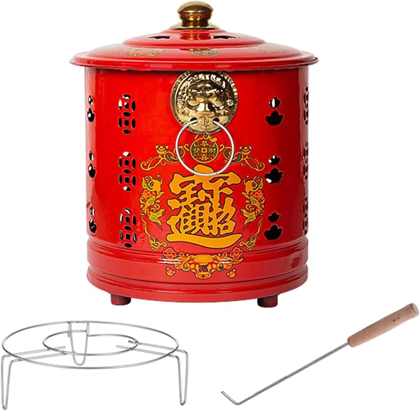 Burn Barrel with Lid Outdoor Fire Pits 10 12 14 16 18in Garden Incineration Barrel Burn Barrel Trash Including Grid Frame Fire Hook Liner Winter Wood Stoves Burning Scripture Barrel Red(13.8in)