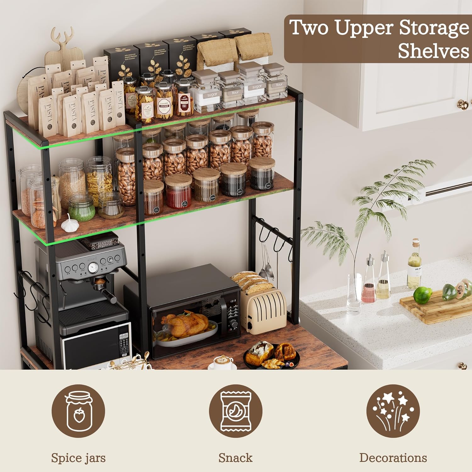 Ollieroo Kitchen Mini Fridge Stand with Storage, Microwave Oven Stand Table with Power Outlet, 34.6