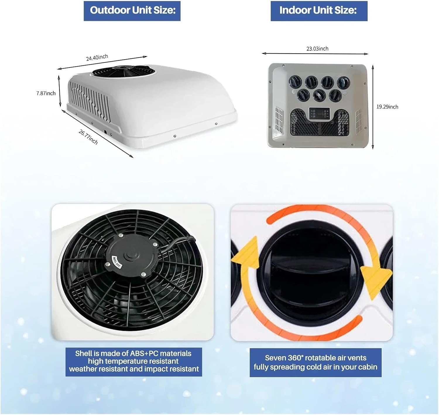 Heating&Cooling Electric Car Truck Rooftop Parking Air Conditioner 12V/24V for Camper RV Motorhome Caravan Tractor