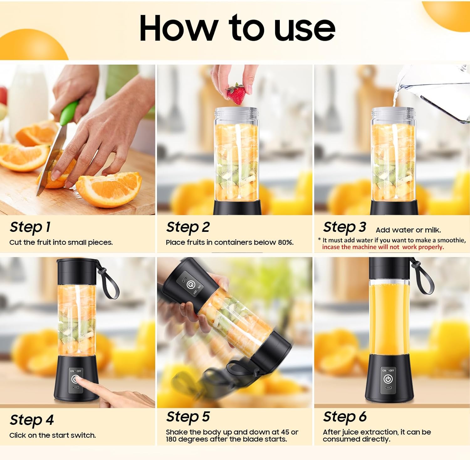 Portable Blender for Shakes and Smoothies - Newly Upgraded 13 Oz Mini Blender with 6 Blades, USB & Type-C Rechargeable, Suitable for Making Fresh Juice, Convenient for Travel and Sports