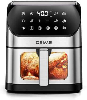 DEIME Air Fryer 6.5 QT Oilless Oven Large AirFryer Healthy Cooker with 10 1-Touch Preset, Visible Cooking Window, Non-Stick Basket & Dishwasher Safe
