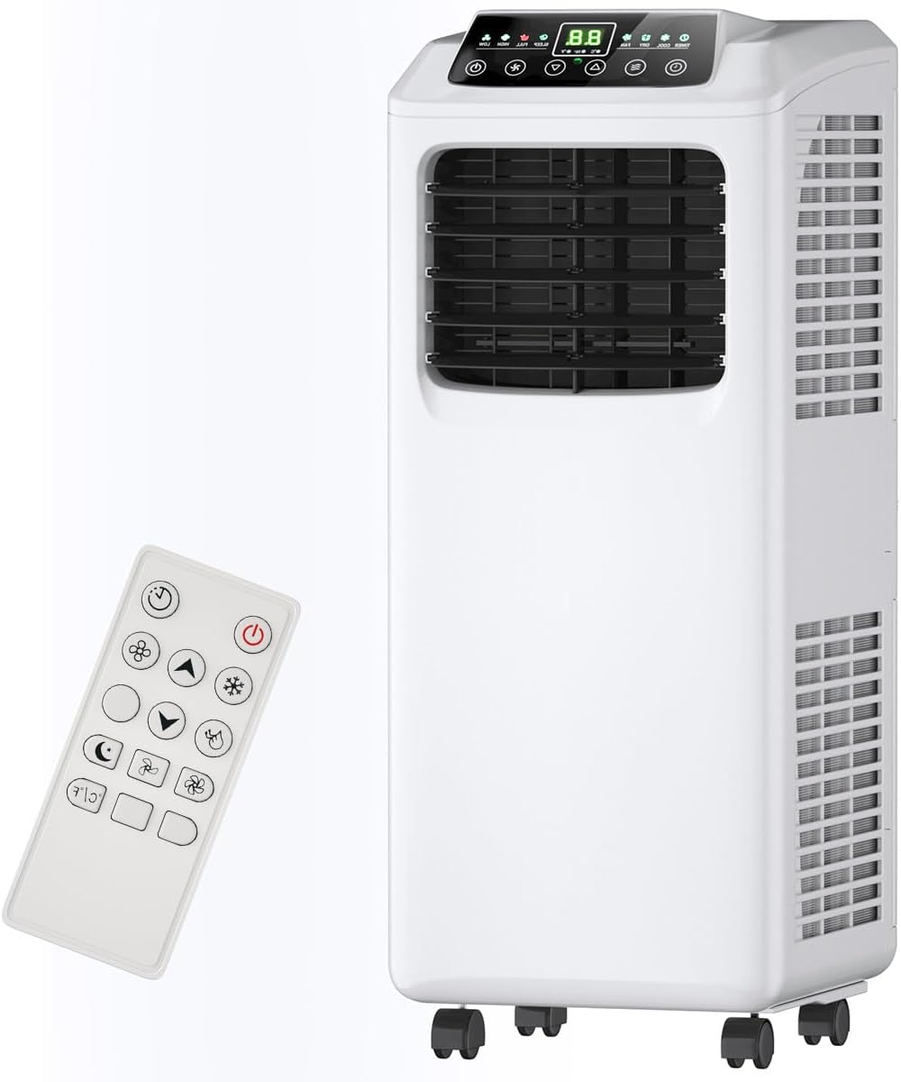 HOMGX 8000 BTU Portable Air Conditioner, 3-in-1 AC unit with Remote Control & Touch Screen, Cool Spaces up to 230 Sq.Ft., Dehumidifier with Window Kit, 4 Caster Wheel, Sleep Mode