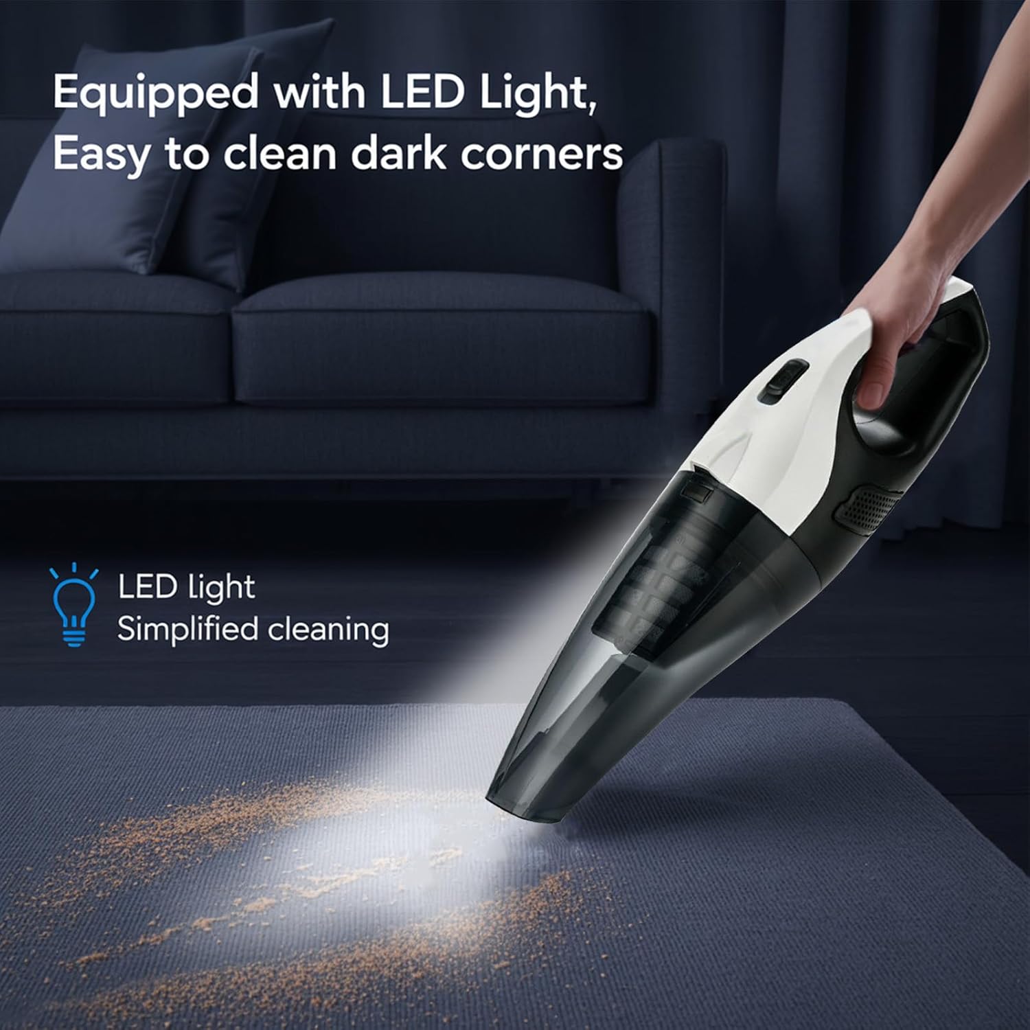 Handheld Cordless Vacuum, 6000Pa Strong Suction Car Vacuum Cleaner, Rechargeable Wet Dry Portable Hand Vacuum with LED Light, 7 Attachments for Home, Car, Pet Hair (Wet and Dry Separation(6000pa))