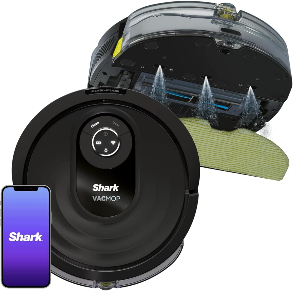 Shark RV2002WD AI Robot Vacuum & Mop with LiDAR Navigation, with Home Mapping, Perfect for Pets, WiFi, Compatible with Alexa, Black (Renewed)