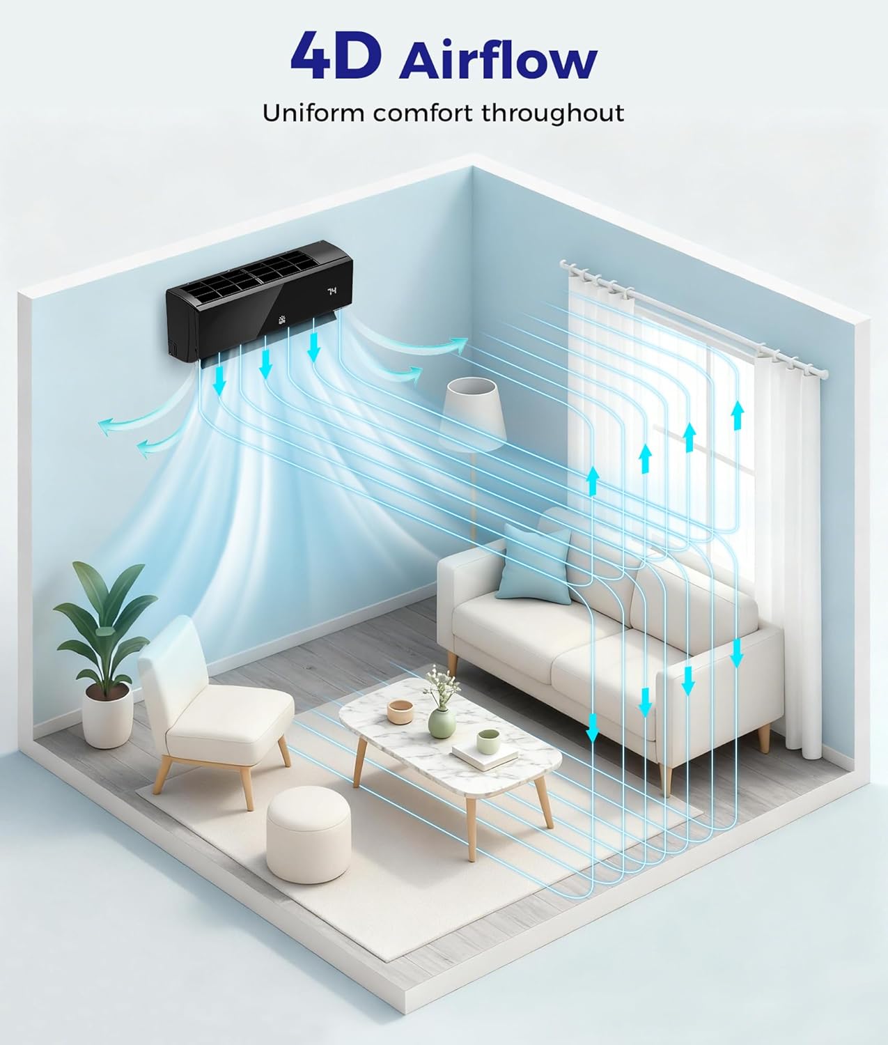 Mini Split Ac/Heating System - 12000 BTU Mini Split Air Conditioner with Heat Pump Wifi Enabled Inverter, 20 SEER2 115V Energy Efficient Precharged DIY Split Ac Unit Up to 750 Sq.Ft