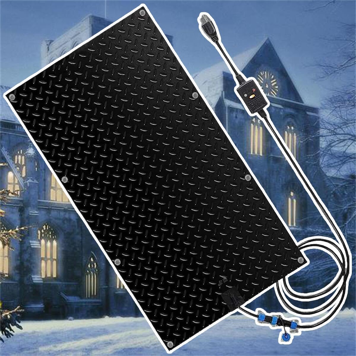 Heated Snow Melting Mats for Stairs - 1/2/3/4/5 pcs Heated Outdoor Mats - Snow Melting Mats w/Power Cord, Slip-Proof Design for Extra Traction, Winter Outdoor Snow(1 Pcs,10x48in/(25.4x121.9 cm