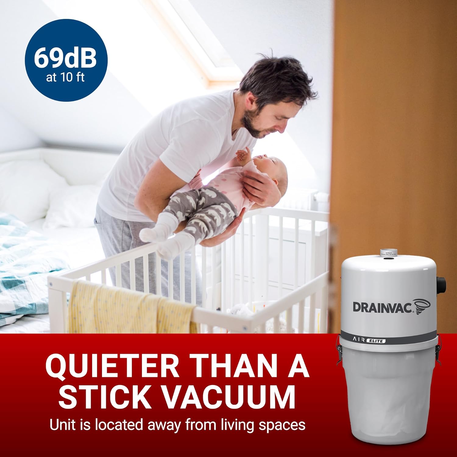 Drainvac Air Elite 650 AW Home Central Vacuum System Complete Set with Electric Floor Brush & Accessories Kit – High Suction, Dual Filtration, Rustproof, Covers 3,500 sq ft Homes – Made in Canada