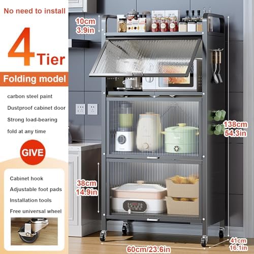 Microwave Stand Microwave Oven Rack,Kitchen Storage Unit 4 Tier Freestanding Baker‘s Rack Microwave Stand, Industrial Microwave Oven Stand Cabinet, for Home, Kitchen, Dining Room (Color : Gr