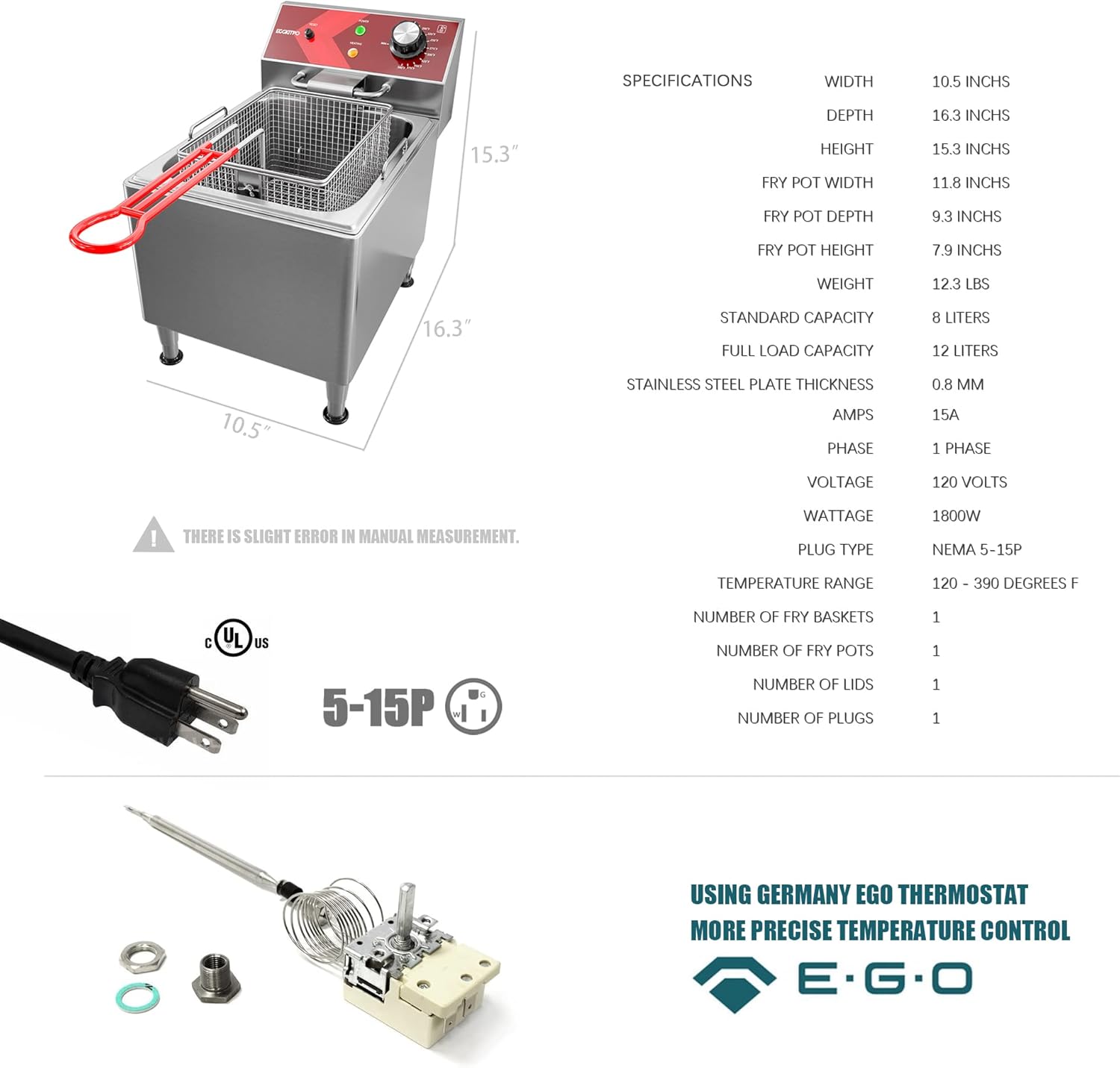 EGGKITPO Deep Fryer with Basket Commercial 12L Electric Countertop Fryer Stainless Steel Deep Fryers for Restaurant Home Use with Extra Large Frying Basket and Lid, 120V, 1800W