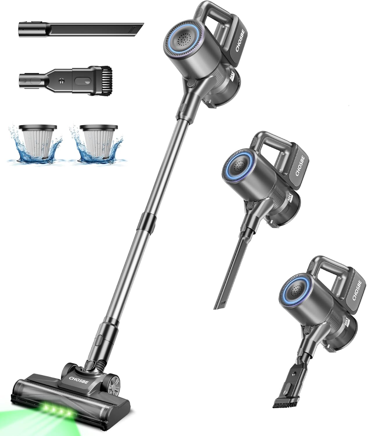 Cordless Vacuum Cleaner, 500W/40Kpa Stick Vacuum with 45Mins Runtime, Self-Standing Vacuum Cleaners for Home, Anti-Tangle, 1.5L Dust Cup, Rechargeable Vacuum for Hardwood Floor Carpet, Gray