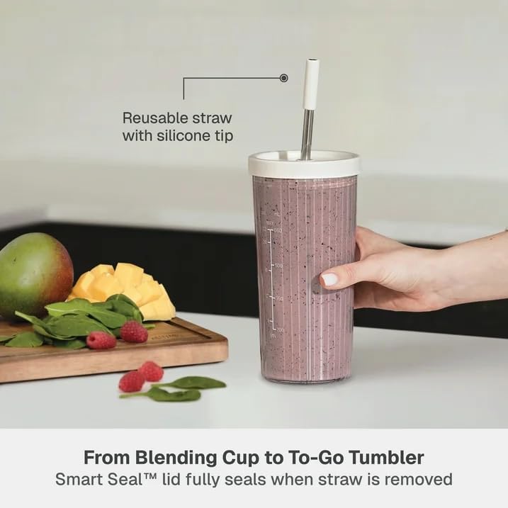 Thymes & Tables Countertop Blender Duo SmartCrush Tech 1100W with 57oz Pitcher & 25oz Cup, Smart Seal Lid, Vortex Blending, Pulse Mode, Dishwasher Safe, Ice Crush, Smoothie Preset (Sand White)