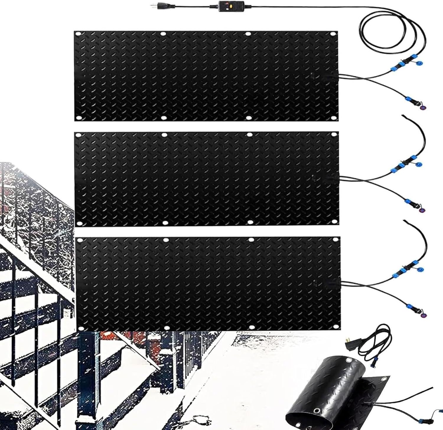 Outdoor-Ready Snow Melting Mat – Heavy-Duty Rubber Heated Mat with Power Cord, Perfect for Ice-Free Driveways and Walkways(5Pcs,15in*20Ft(38.1 * 609.6cm))