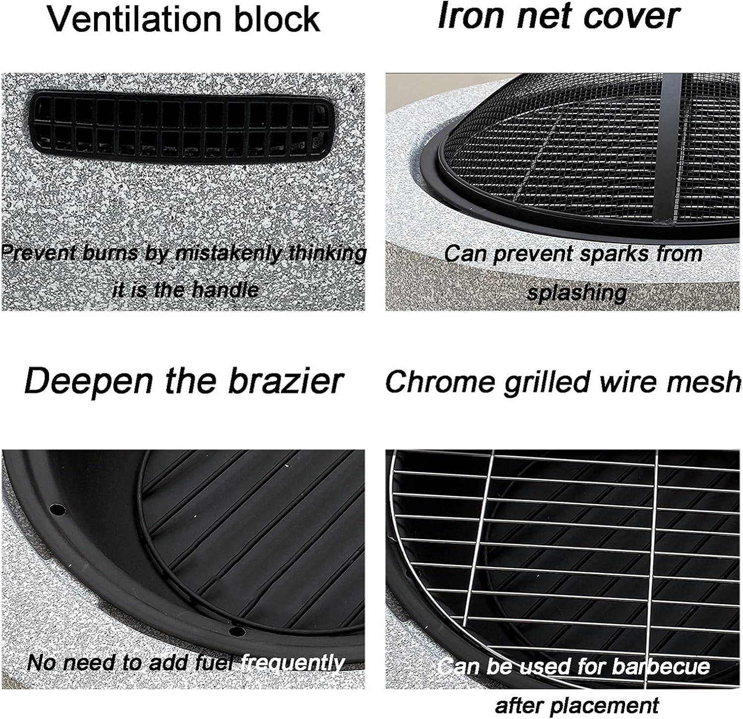 Fire Pit Wood Burning fire Pit, fire Pit with Spark Screen, Villa Courtyard Imitation Marble Garden Brazier