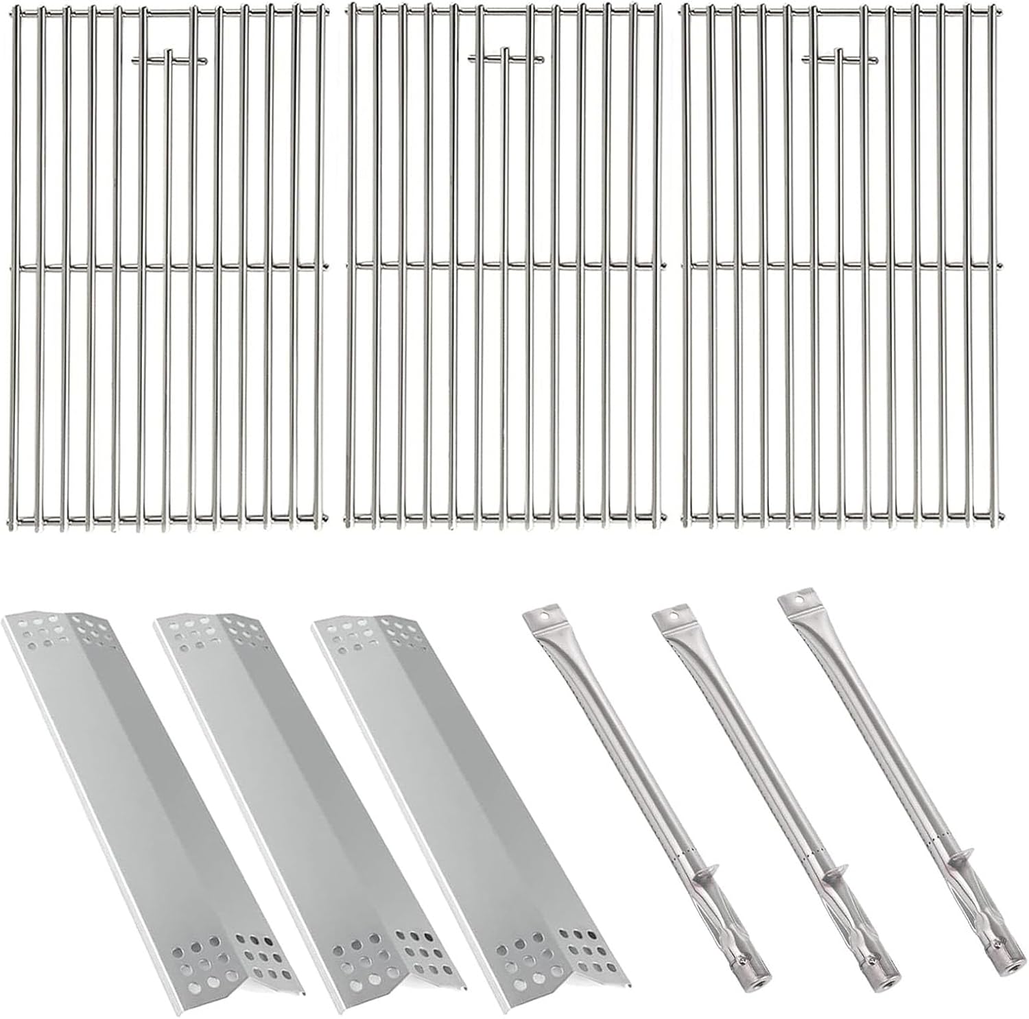 BBQ-PLUS Grill Replacement Part Kit for Kitchen Aid 3-Burner Grill 720-0787D 730-0787D 720-0953 730-0953 720-0953L 7mm Solid Stainless Steel Cooking Grates Burner Heat Plates