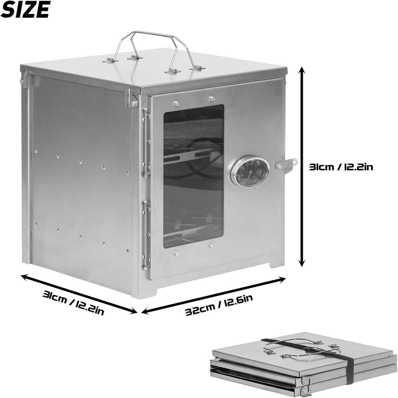 POMOLY Camping Oven 12.6''H Wood Stove Oven with 2 Tier Grill, Portable Titanium Oven with Thermometer for Baking, Heating, BBQ (Size L)