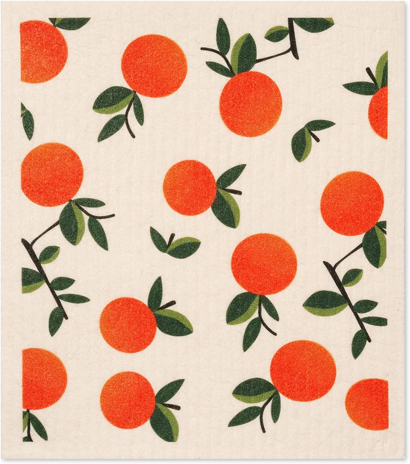 Swedish Dishcloths 3 Pack Oranges Print Reusable Sponges Kitchen Cleaning Cloth Dish Scrubber, Machine Washable, Measures 7.87”x6.88 inches.