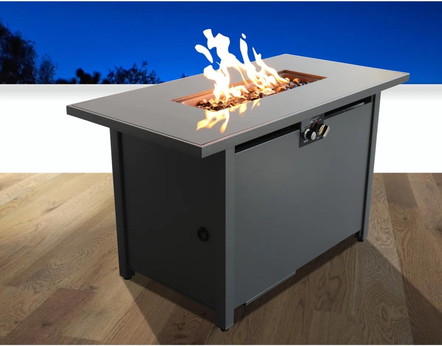 43 Inch Rectangle Propane Fire Pit, Outdoor Fire Pit Table, 50,000 BTU Steel Gas Fire Pits with Lid, Cover and Lava Rock for Outside Patio Deck Garden Backyard - Gray