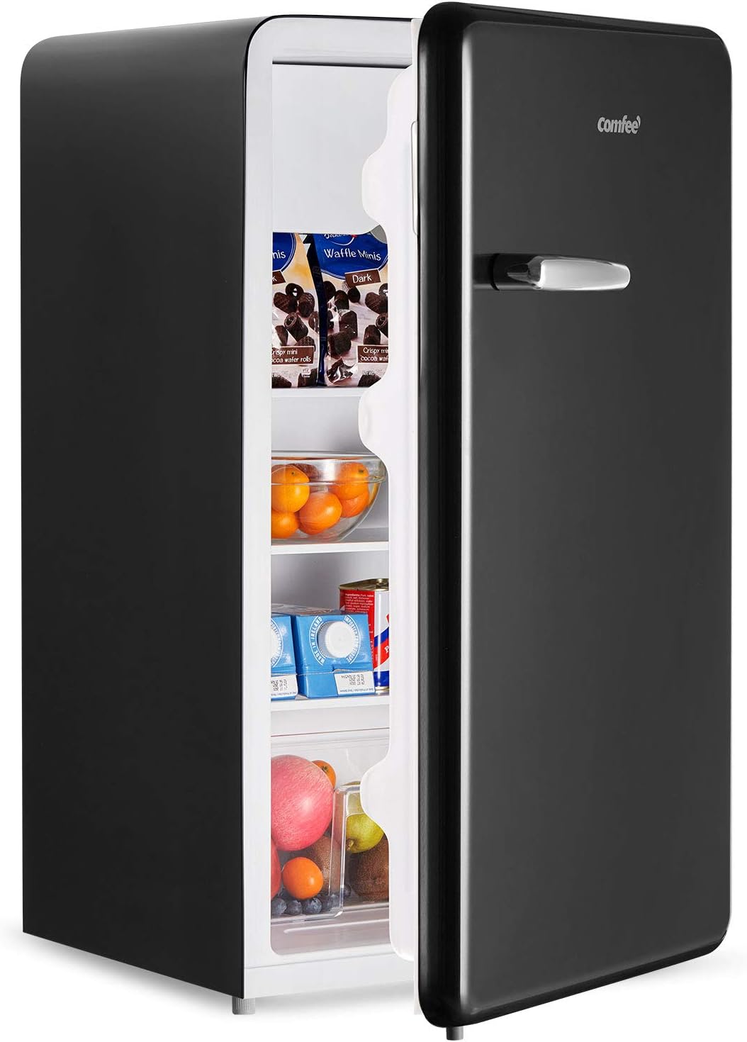 COMFEE' 3.3 Cubic Feet Solo Series Retro Refrigerator Sleek Appearance HIPS Interior, Energy Saving, Adjustable & Galanz GLCMKZ07BKR07 Retro Countertop Microwave Oven with Auto Cook & Reheat, Defrost