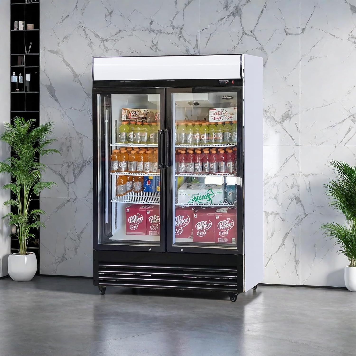 Merchandiser Refrigerator with 2 Glass Doors, 31 cu ft Beverage Display Cooler, Upright Fridge with LED Lighting, Adjustable Shelves for Beverages, Beer and Drinks, Swing Door, Black