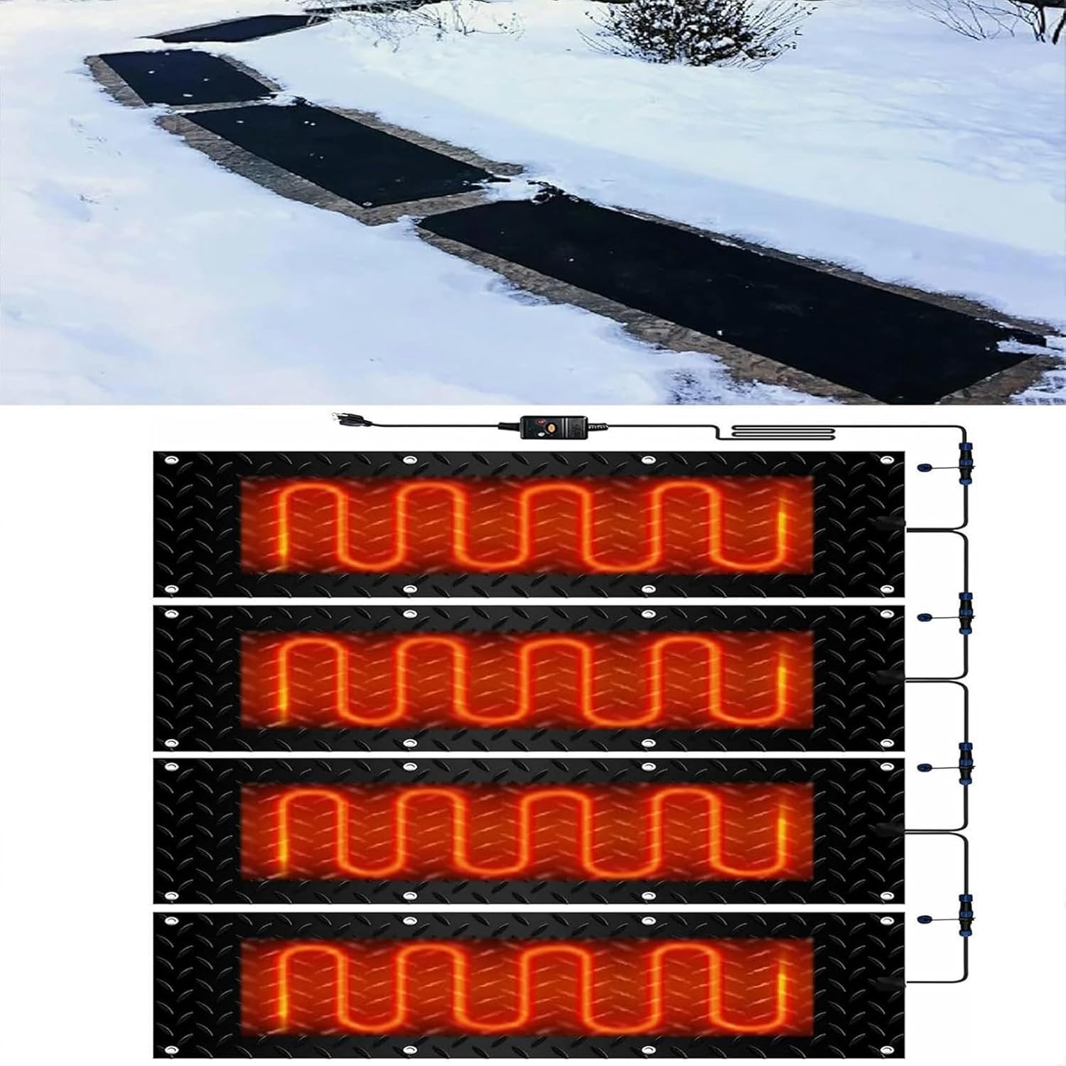 AMNOOL Snow Melting Walkway Mat Roof Heat Panel for Ice Dams Non Slip Rubber Heated Mat Black Roof Heated Outdoor Mats for Winter