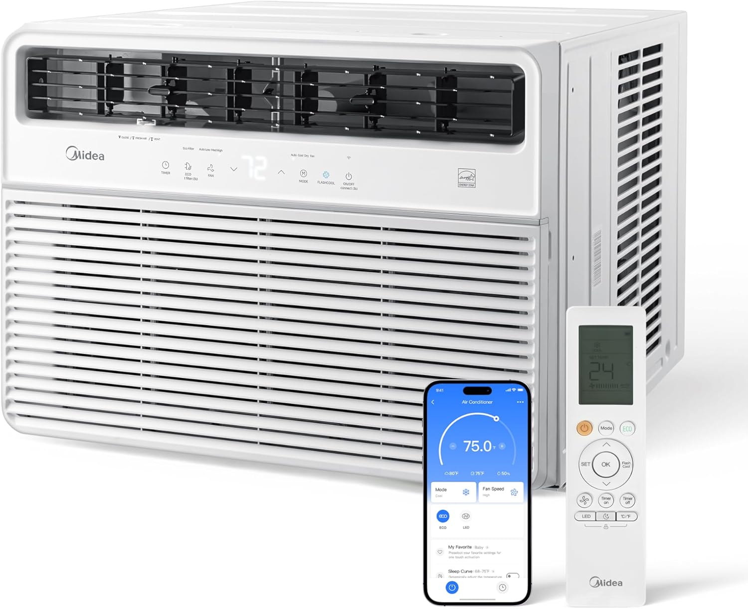 Midea 18,000 BTU Smart Inverter Window Air Conditioner with APP, Alexa Control, 208/230V AC Unit Cools up to 1,000 Sq. Ft, Quiet Operation, Energy Saving, Remote & Easy Installation Kit, White