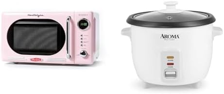 Nostalgia Retro Compact Countertop Microwave Oven - 0.7 Cu. Ft. - 700-Watts & Aroma Housewares Aroma 6-cup (cooked) 1.5 Qt. One Touch Rice Cooker, White (ARC-363NG)