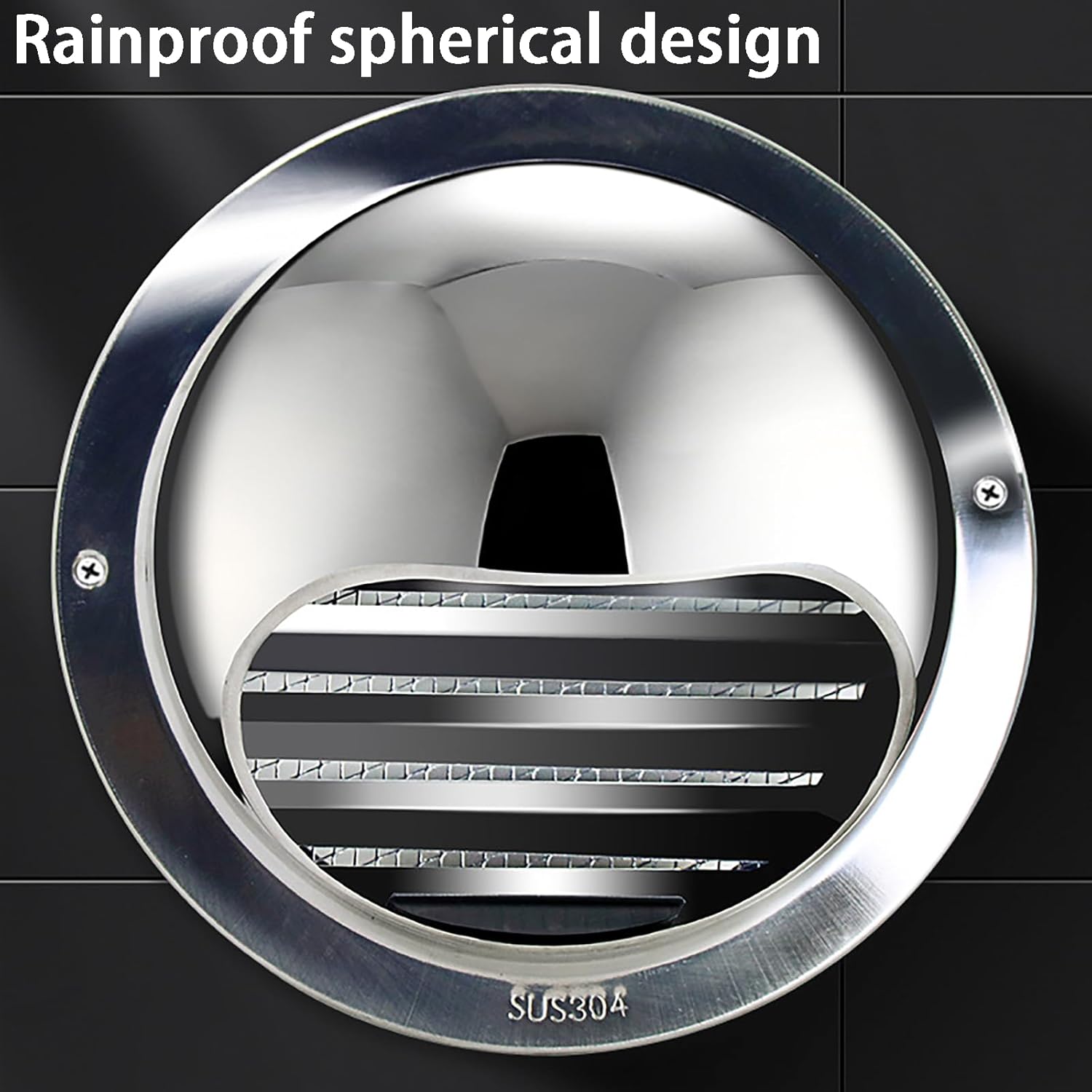 Ventilation Grill Hood Ducting Vent Cowl - 304 Stainless Steel Air Dryer Vent Cover, Round Wall Outlet Hood for Home, Wall Air Soffit Vents with Built-in Screen Mesh (300mm)