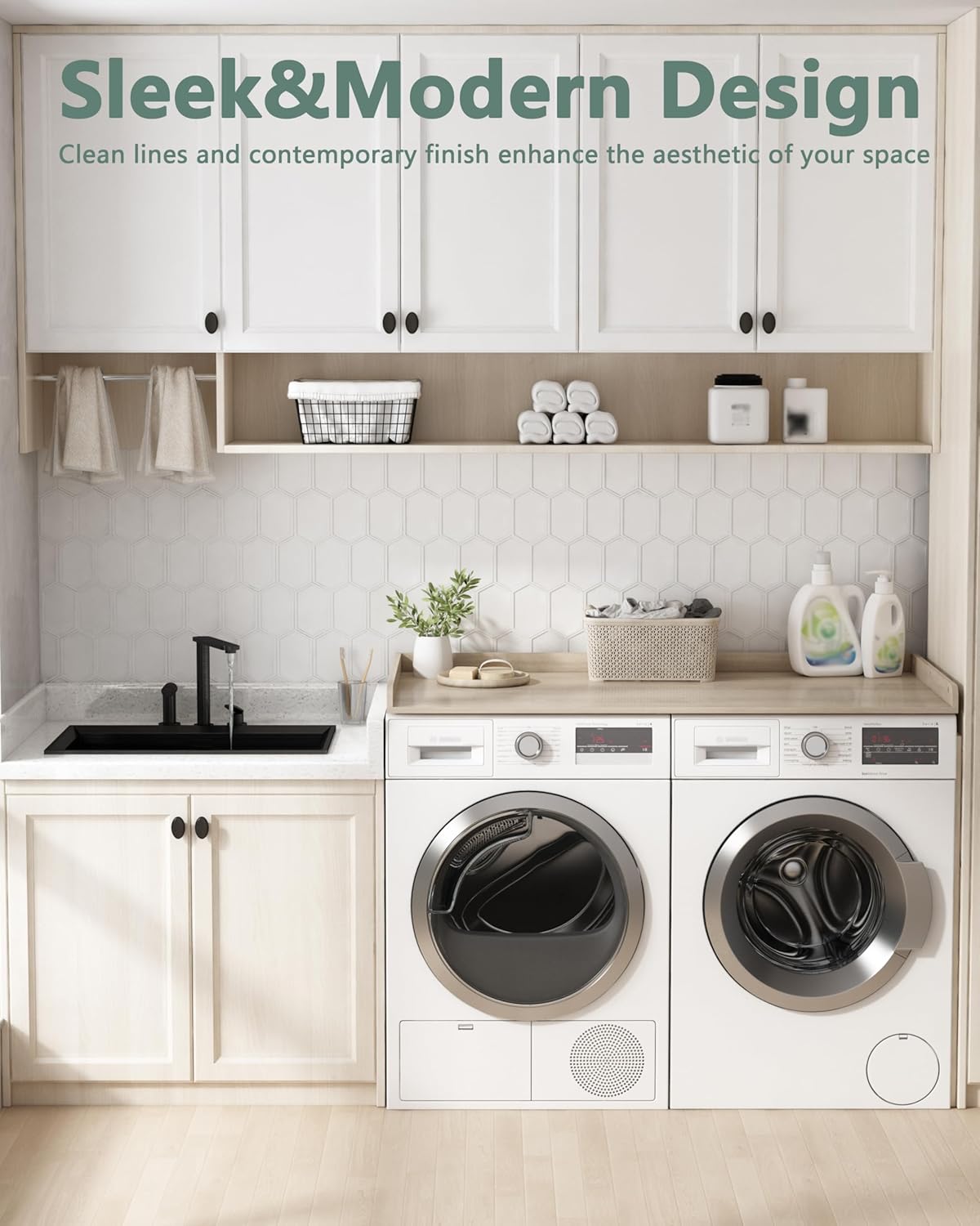 Piskyet Washer Dryer Countertop,Laundry Countertop with Edge Rails,27.5