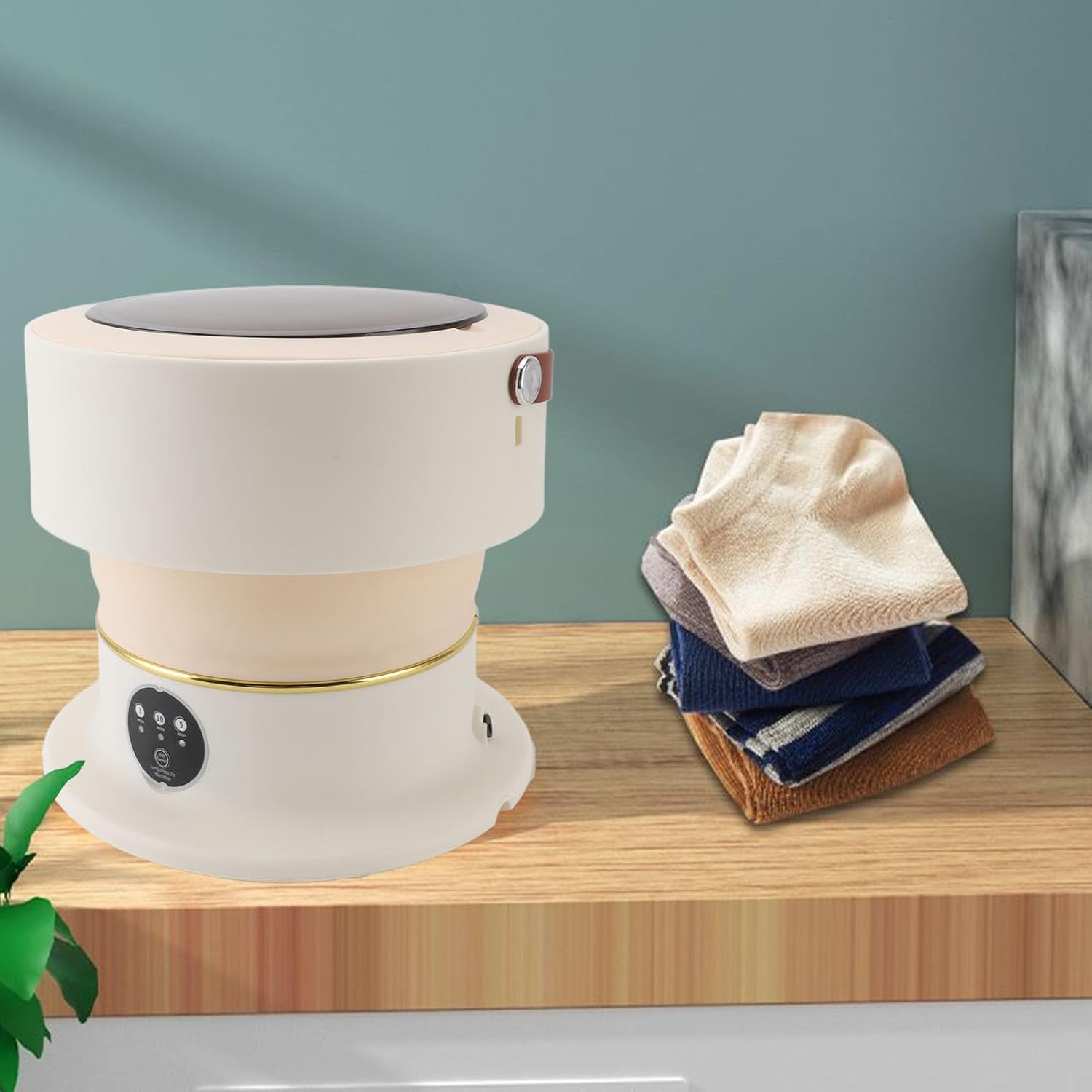 Foldable Washing Machine, 8L Mini Washer Machine Portable Washing Machine with Rotating Dryer for Camping Travel Apartment Dormitory, Laundry Washer for Underwear Baby Clothes(Beige Brown)