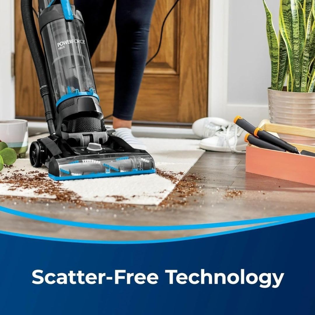 BIISSEELL PowerForce Helix Upright Vacuum Cleaner with Cyclonic Dirt Separation, 5-Height Settings & Washable Filters (Blue)